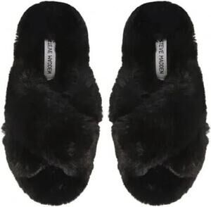 Steve Madden Black Criss Cross Black Furry Slippers Womens Size 5-6 NEW